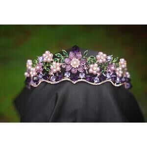Purple Crystal Floral Tiara: Bridal Garden Crown